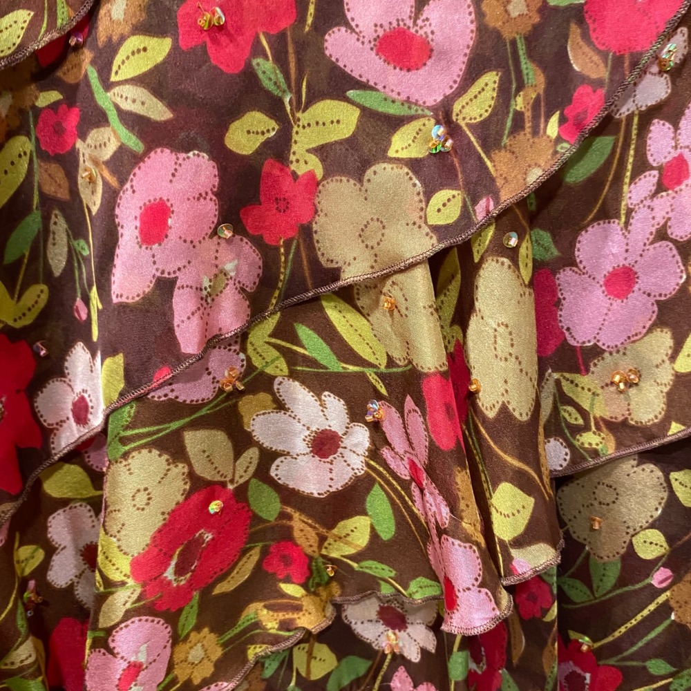 CONTEXT‎ 100% Silk Floral Skirt Size 2 Ruffle Beaded Romantic Flowy Y2K Feminine - Picture 5 of 17